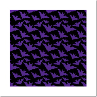 Halloween purple bats black cool spooky silhouette pattern Posters and Art